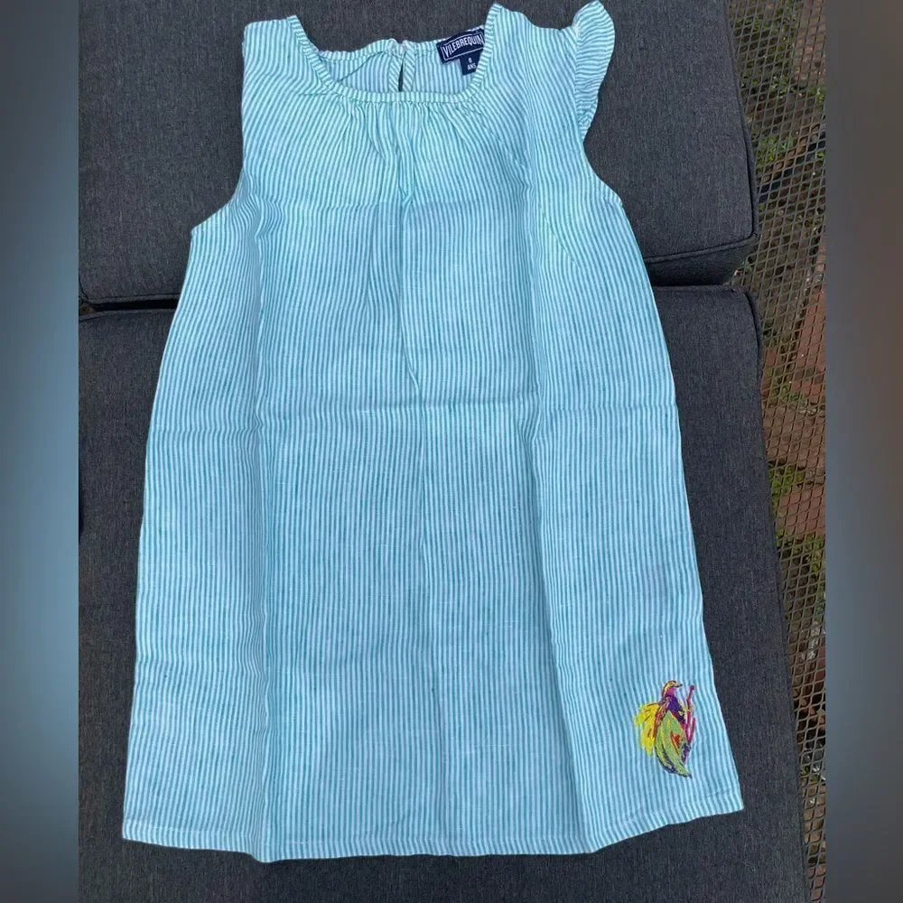 Vilebrequin Striped Sleeveless Dress with Embroidered Detail Size 6